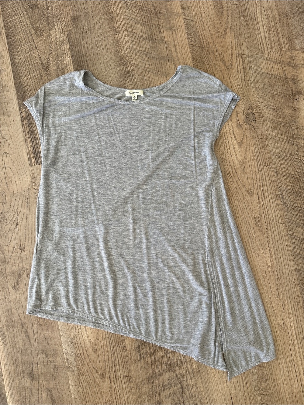 Max Studio Light Gray Asymmetric Hem Tee